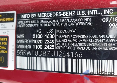 2019 Mercedes-Benz C 300 z USA, uszkodzony, nr VIN 55SWF8DB7KU284166